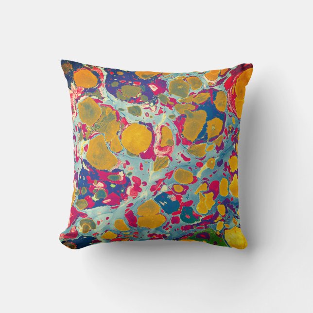 Blue & Yellow Abstract Print Throw Pillow (Front)
