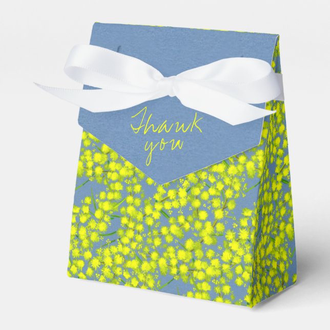 Blue yellow acacia wattle art thank you gift boxes (Front Side)