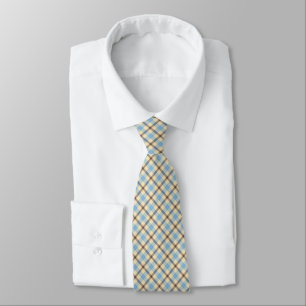 Blue Yellow and Brown Plaid Men's Necktie