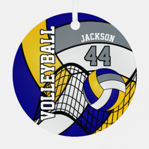 Blue, Yellow and Gray Personalize Volleyball  Metal Tree Decoration