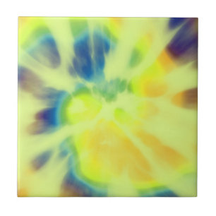 blue yellow and green Tie-dye Tile