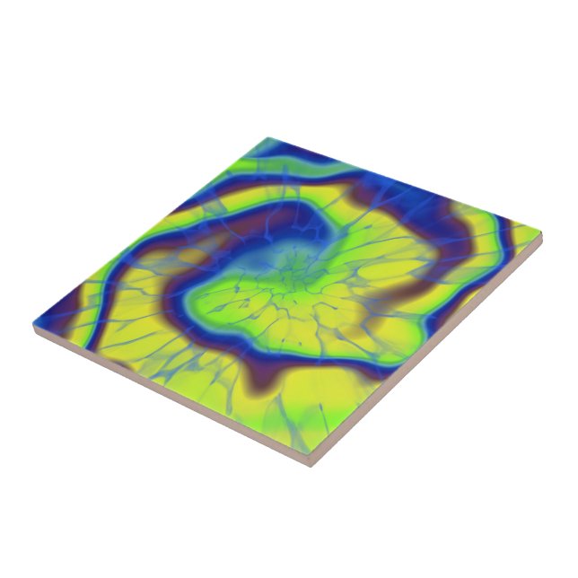 Blue Yellow and Green Tie-dye Tile (Side)