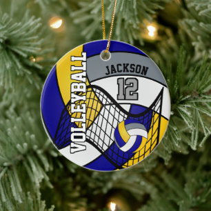 Blue, Yellow and Grey Personalise Volleyball 🏐 Ceramic Tree Decoration