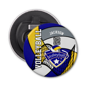 Blue, Yellow and Grey Volleyball Logo Bottle Opener