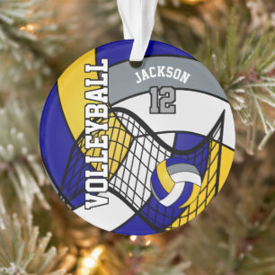 Blue, Yellow and Grey Volleyball Ornament