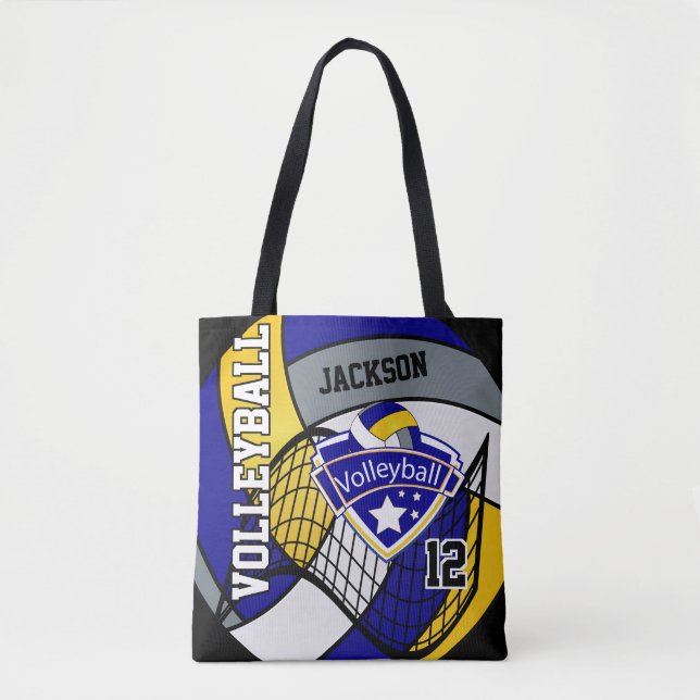 Blue, Yellow and Grey Volleyball Tote Bag (Front)