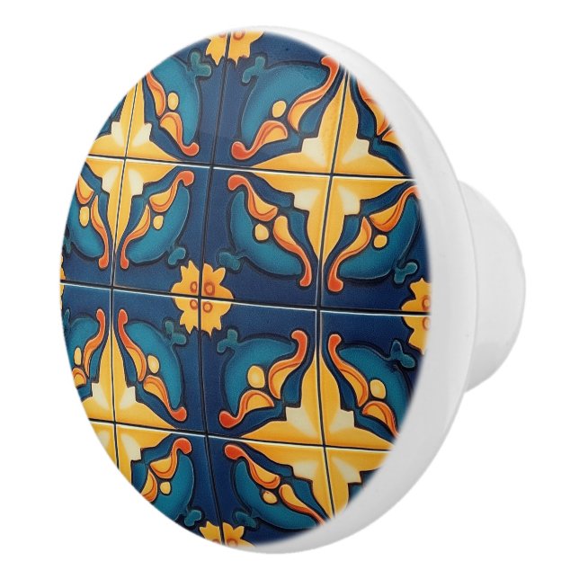 Blue Yellow and Orange Pattern  Ceramic Knob (Right)