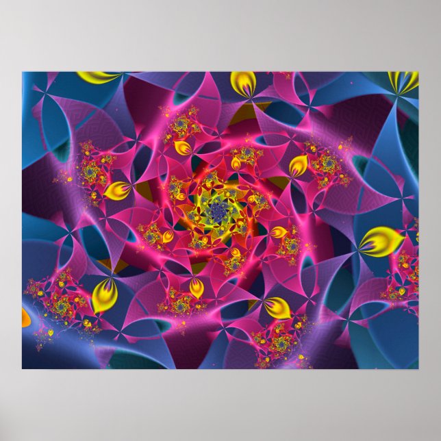 Blue, Yellow and Purple Fractal Poster (Front)