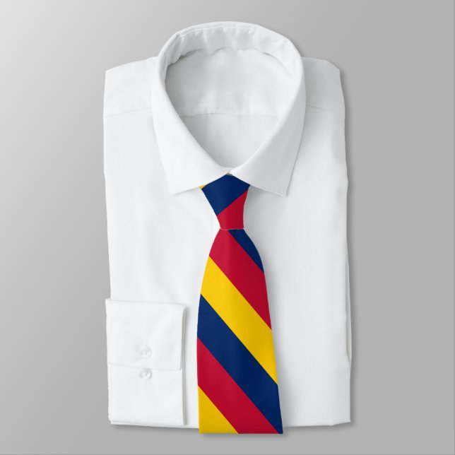 Blue Yellow and Red University Stripe Tie (Tied)