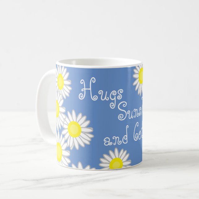 Blue Yellow and White Daisy Cute Saying Coffee Mug (Front Left)