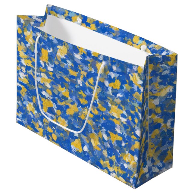 Blue, Yellow and White Paint Large Gift Bag (Front Angled)