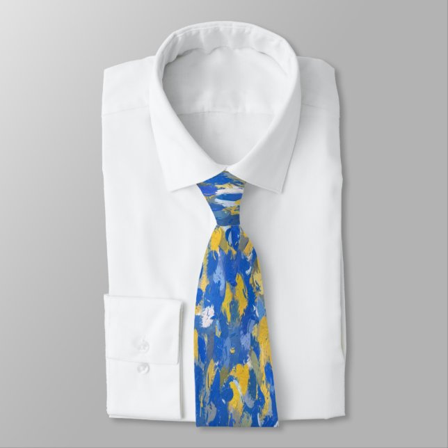 Blue, Yellow and White Paint Splashes 8200 Tie (Tied)