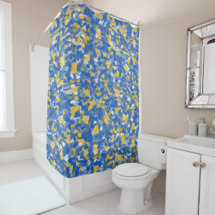 Blue, Yellow and White Paint Splashes Shower Curtain