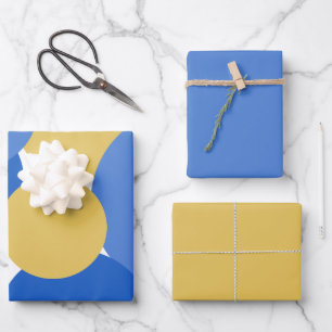 Blue, Yellow and White Polka Dots  Wrapping Paper Sheet