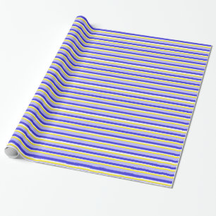 Blue, Yellow, and White Striped Wrapping Paper
