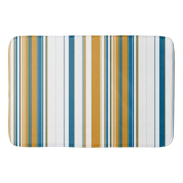 Blue Yellow and White Stripes  Bath Mat (Front)
