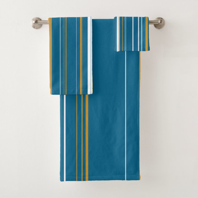 Blue Yellow and White Stripes  Bath Towel Set (Insitu)
