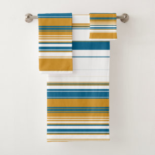 Blue Yellow and White Stripes  Bath Towel Set