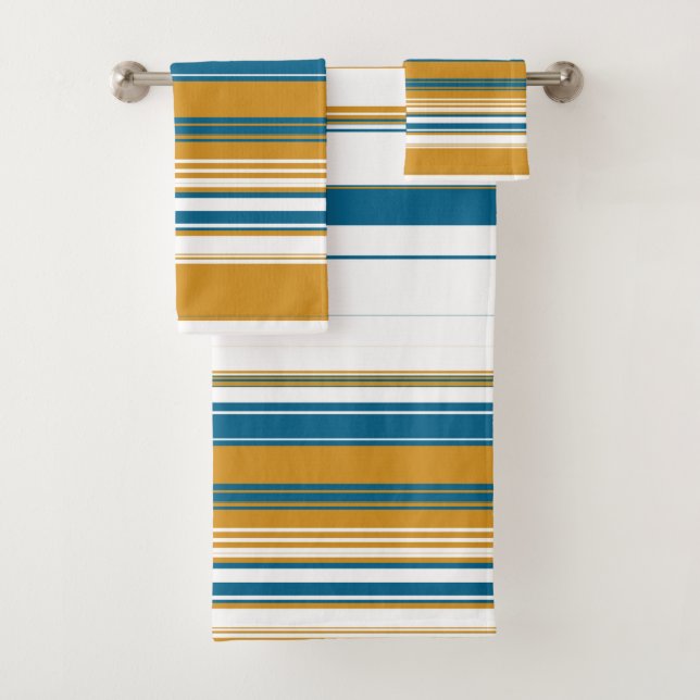 Blue Yellow and White Stripes  Bath Towel Set (Insitu)