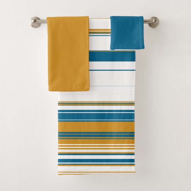 Blue Yellow and White Stripes   Bath Towel Set (Insitu)