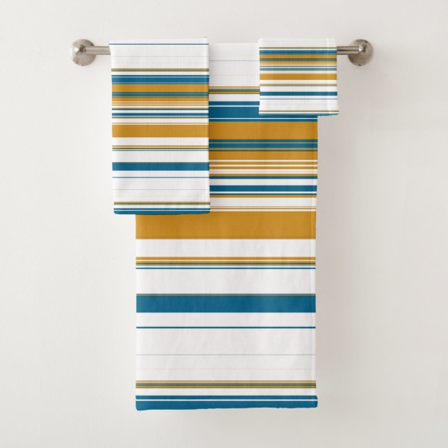 Blue Yellow and White Stripes Bath Towel Set (Insitu)