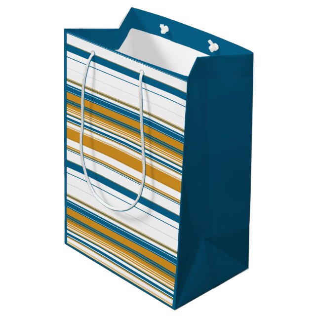 Blue Yellow and White Stripes   Medium Gift Bag (Back Angled)