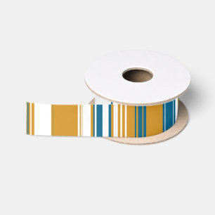Blue Yellow and White Stripes Satin Ribbon