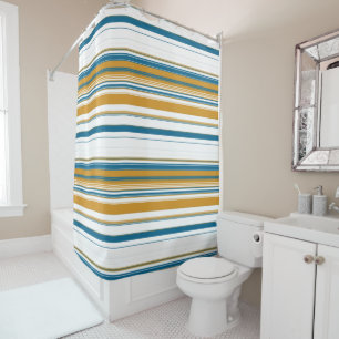 Blue Yellow and White Stripes Shower Curtain
