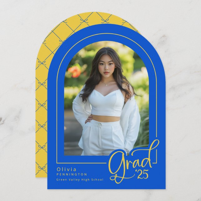 Blue Yellow Arch Photo Graduation Announcement (Front/Back)