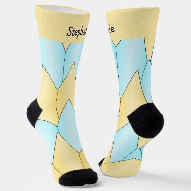 Blue Yellow Art Deco Design Socks (Angled)
