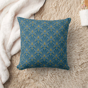 Blue, yellow art deco ornament. cushion
