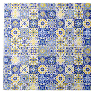 Blue & Yellow Azulejo Portuguese Majolica Mosaic Tile