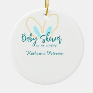 Blue yellow baby shower name date animal ear cute ceramic tree decoration