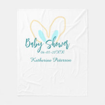 Blue yellow baby shower name date animal ear cute 