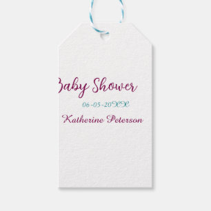 Blue yellow baby shower name date animal ear cute gift tags