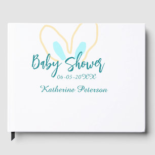 Blue yellow baby shower name date animal ear cute  guest book