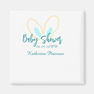 Blue yellow baby shower name date animal ear cute magnet