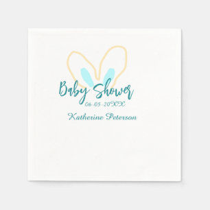 Blue yellow baby shower name date animal ear cute napkin