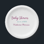 Blue yellow baby shower name date animal ear cute  paper plate<br><div class="desc">simple business sticker</div>