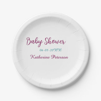 Blue yellow baby shower name date animal ear cute  paper plate