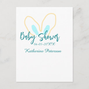 Blue yellow baby shower name date animal ear cute postcard