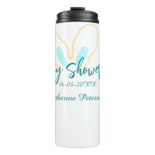 Blue yellow baby shower name date animal ear cute thermal tumbler