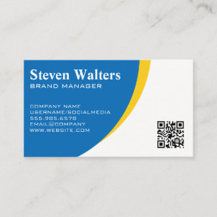 Blue Yellow Background QR Code Template Business Card
