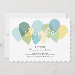 Blue Yellow Balloons Cute Birthday Invitation
