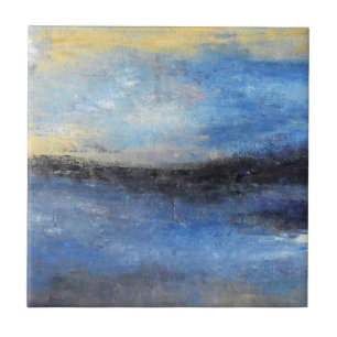 Blue Yellow Beach Abstract Ceramic Beach Tile