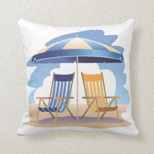 Blue & Yellow Beach Chairs & Umbrella Cushion