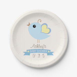 Blue & Yellow Bird Baby Shower Paper Plate