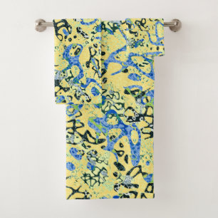 Blue Yellow Black Spotted Graphic Abstraction Bath Towel Set