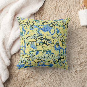 Blue Yellow Black Spotted Graphic Abstraction Cushion
