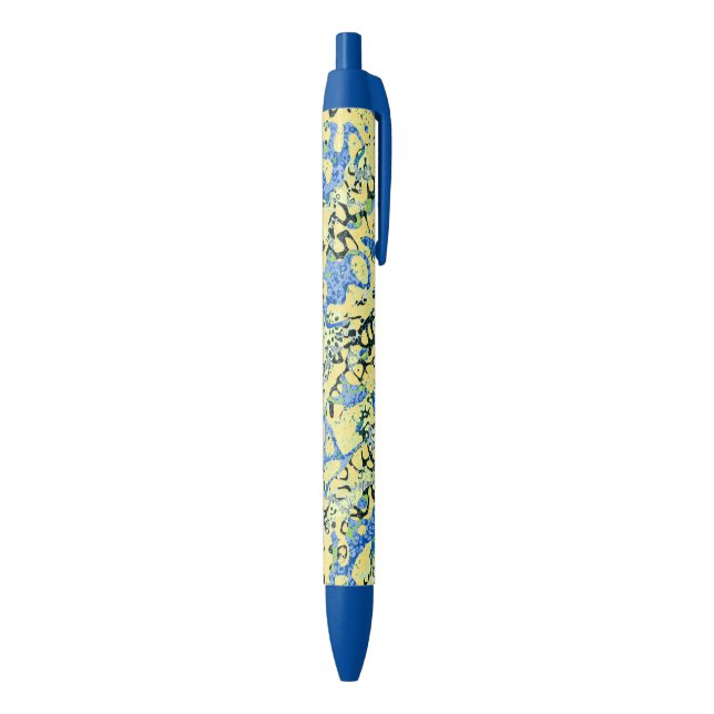 Blue Yellow Black Spotted Graphic Abstraction Ink Pen (Bottom (Vertical))